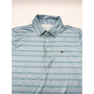 Vineyard Vines On the Go Sankaty Golf Polo Mens XL Blue Stripe Sailboat Print